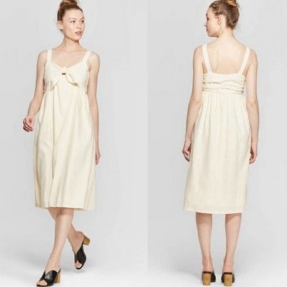 Who What Wear Strappy V-Neck Bow Tie‎ Midi Dress 8 Ivory - Picture 2 of 11